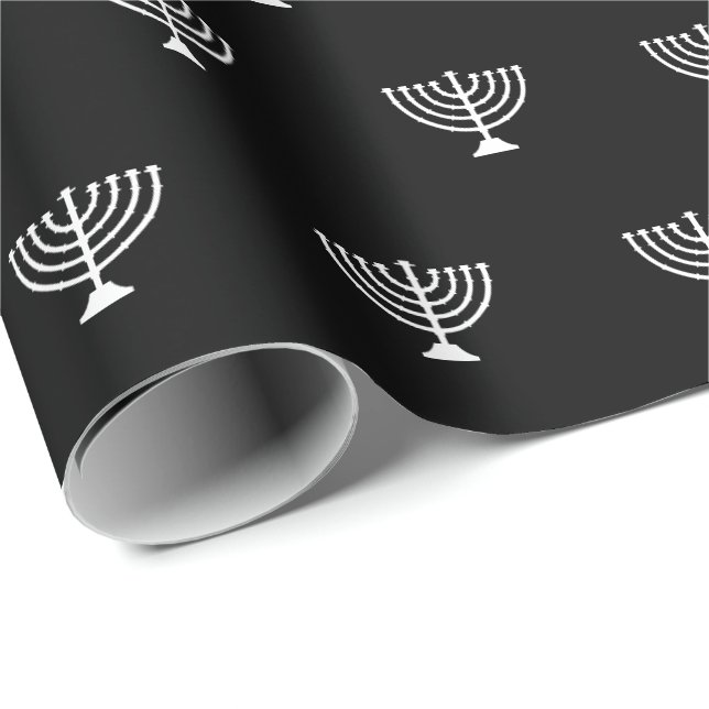 Elegant Black and white Jewish menorah Hanukkah Presentpapper (Rullad Hörn)