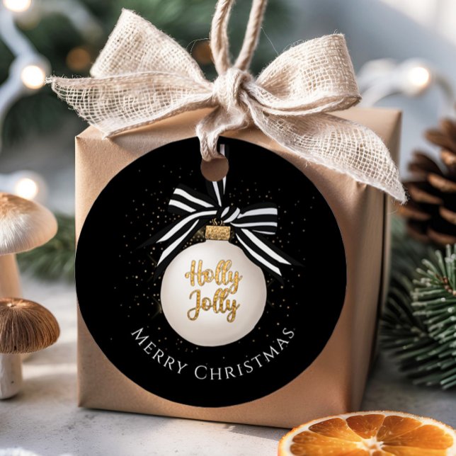Elegant Black and White Jul Bauble Gåvor Etiketter (Elegant Black And White Christmas Bauble Favor Tags)