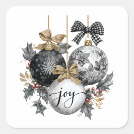 Elegant Black and White jul OrnamentsSticker Fyrkantigt Klistermärke
