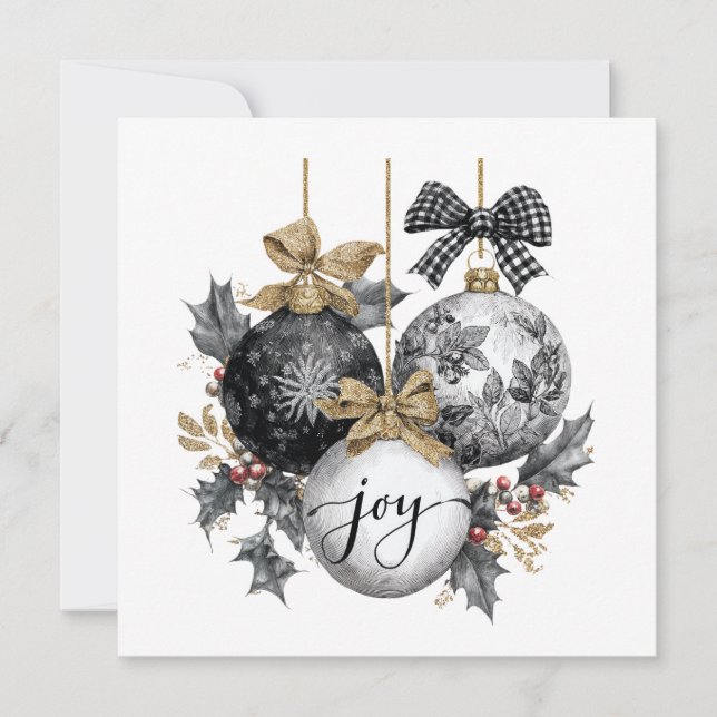Elegant Black and White jul OrnamentsSticker Inbjudningar (Framsida)