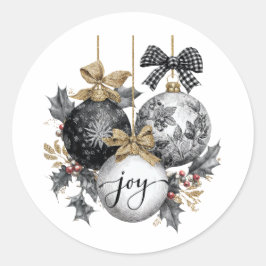 Elegant Black and White jul OrnamentsSticker Runt Klistermärke