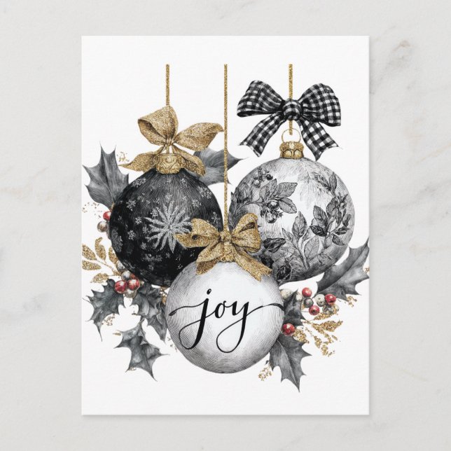 Elegant Black and White jul OrnamentsSticker Vykort (Framsida)