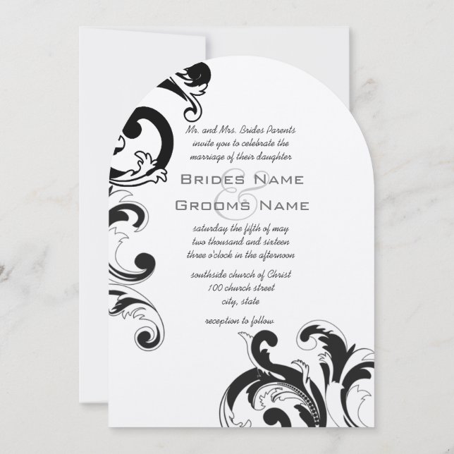 Elegant Black and White Large Damask Wedding Inbjudningar (Baksida)