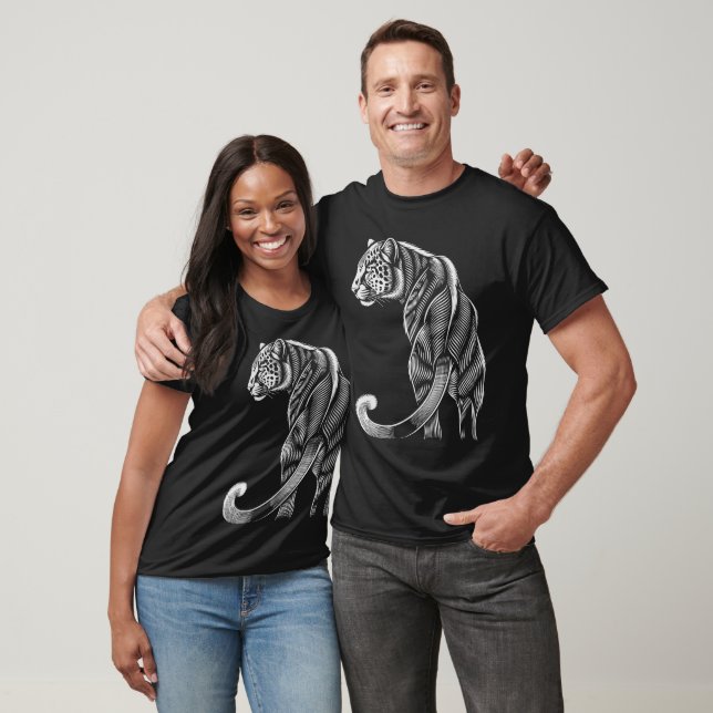 Elegant Black and White Leopard - Leopard Line Art T Shirt (Unisex)