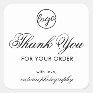 Elegant Black and White Logotyp Tack Business Fyrkantigt Klistermärke