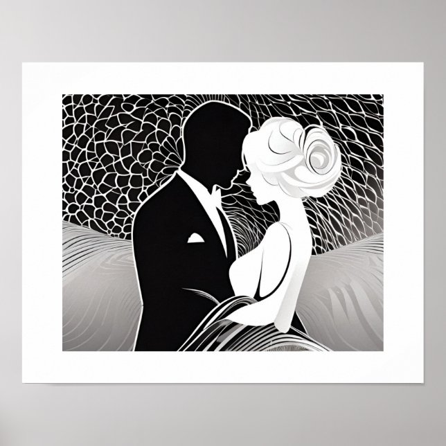 Elegant Black and White Loving Couple Embrace Poster (Framsidan)