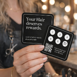 Elegant Black and White Loyalty Card  QR Code Fyrkantigt Visitkort