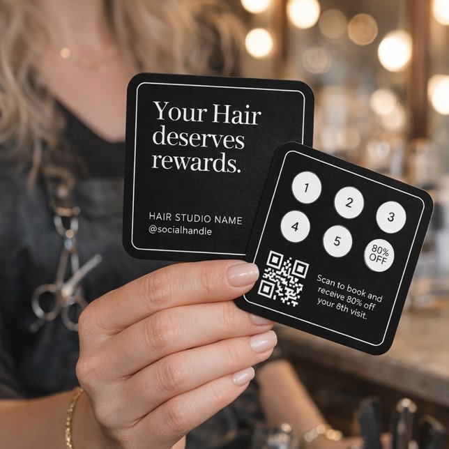 Elegant Black and White Loyalty Card  QR Code Fyrkantigt Visitkort (Skapare uppladdad)