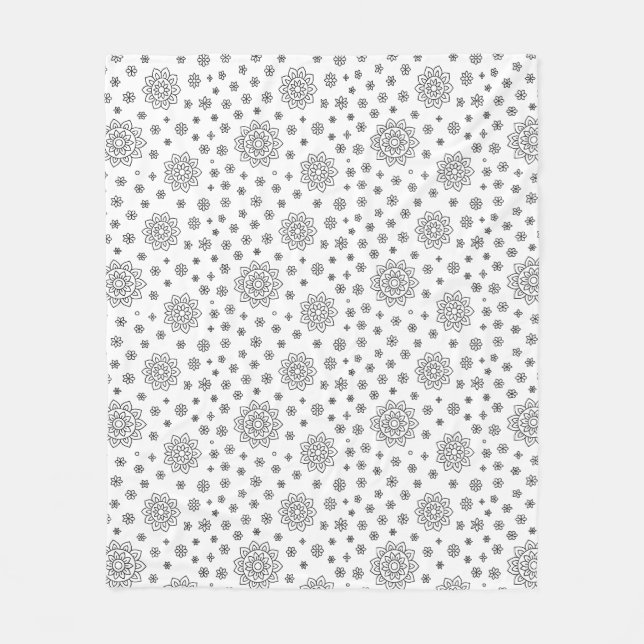 🖤 Elegant Black and White Mandala mönster Fleecefilt (Framsidan)
