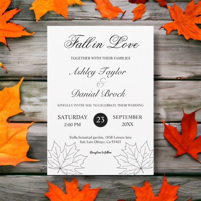 Elegant Black and White Maple Rustic Fall Wedding Inbjudningar (Skapare uppladdad)