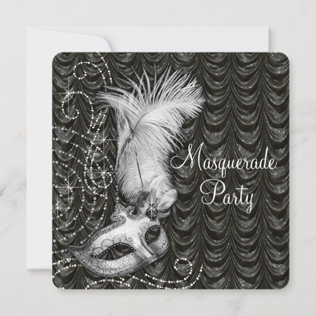 Elegant Black and White Masquerade Party Satin Inbjudningar (Framsida)