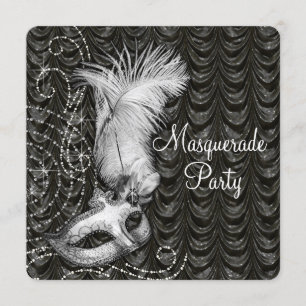 Elegant Black and White Masquerade Party Satin Inbjudningar