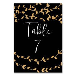 Elegant Black and White med Guld Löv Bröllop Bordsnummer