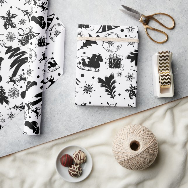 Elegant black and white merry Christmas  Presentpapper (Hantverk)