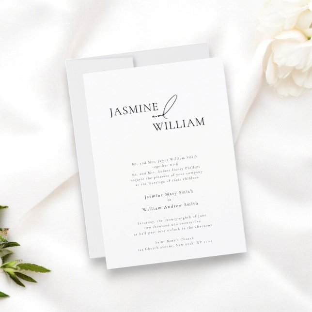 Elegant Black and White, modern bröllopsinbjudan Inbjudningar (a wedding invitation where formal traditional meets modern design. )