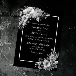 Elegant Black and White Modern Gothic Bröllop Inbjudningar
