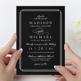 Elegant Black and White Modern Wedding Invitation Julkort