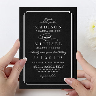 Elegant Black and White Modern Wedding Invitation Julkort