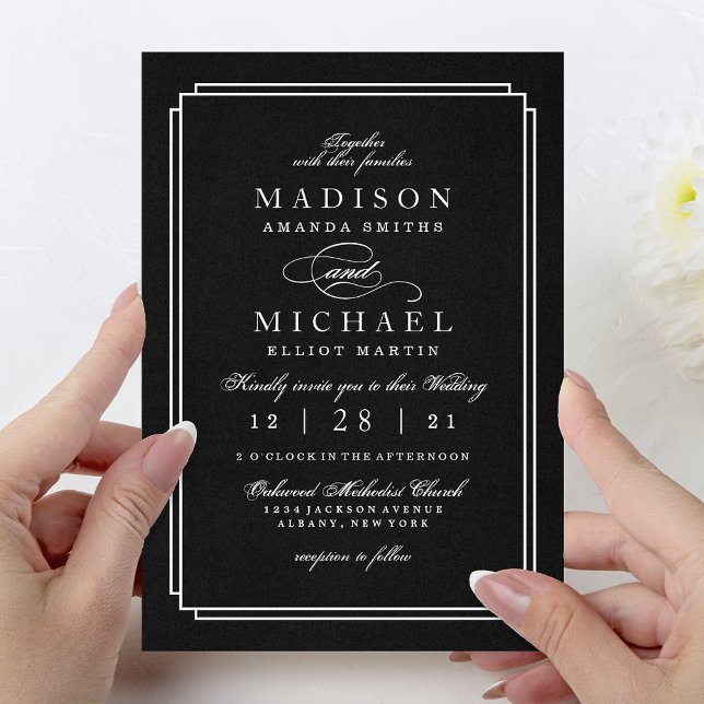 Elegant Black and White Modern Wedding Invitation Julkort (Elegant Black and White Modern Wedding Invitation)