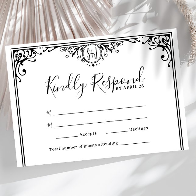 Elegant Black and White Monogram Bröllop (Skapare uppladdad)