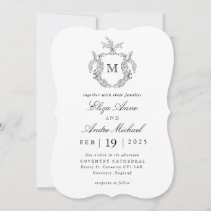 Elegant Black and White Monogram Bröllop Inbjudningar