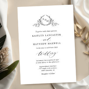 Elegant Black and White Monogram Bröllop Inbjudningar