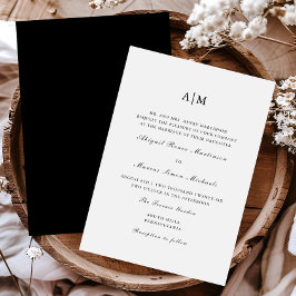 Elegant Black and White Monogram Bröllop Inbjudningar
