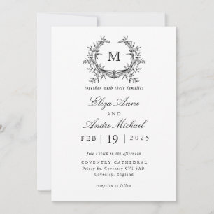 Elegant Black and White Monogram Bröllop Inbjudningar