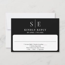 Elegant Black and White Monogram Bröllop OSA Kort