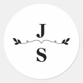 Elegant Black and White Monogram Bröllop Runt Klistermärke