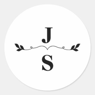 Elegant Black and White Monogram Bröllop Runt Klistermärke