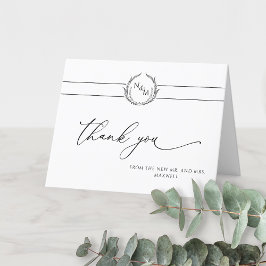 Elegant Black and White Monogram Bröllop Tack Kort