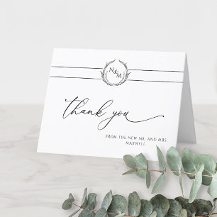 Elegant Black and White Monogram Bröllop Tack Kort
