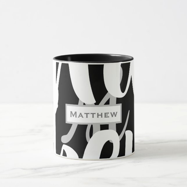 Elegant Black and White Monogram Coffee Mugg (Center)
