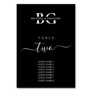 Elegant Black and White Monogram Initialer Bröllop Bordsnummer