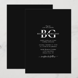 Elegant Black and White Monogram Initialer Bröllop Inbjudningar