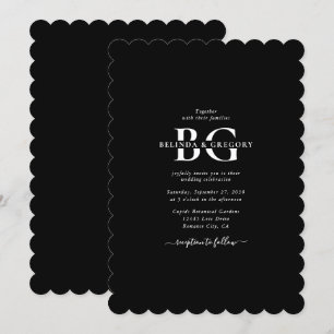 Elegant Black and White Monogram Initialer Bröllop Inbjudningar