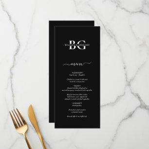 Elegant Black and White Monogram Initialer Bröllop Meny
