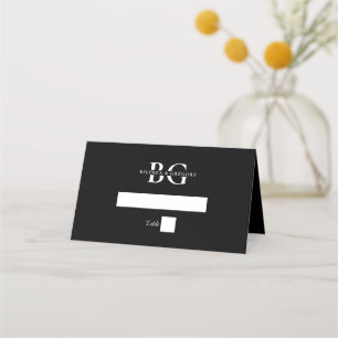 Elegant Black and White Monogram Initialer Bröllop Placeringskort