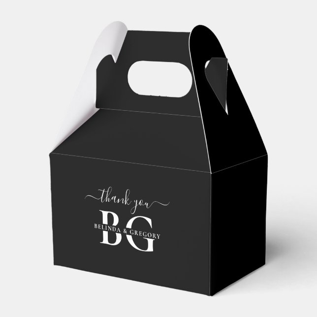 Elegant Black and White Monogram Initialer Bröllop Presentaskar (Framsidan Sidan)
