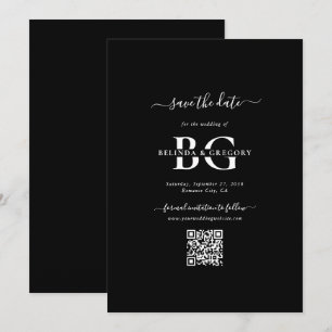 Elegant Black and White Monogram Initialer Bröllop Spara Datumet