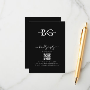 Elegant Black and White Monogram Initialer Bröllop Tilläggskort