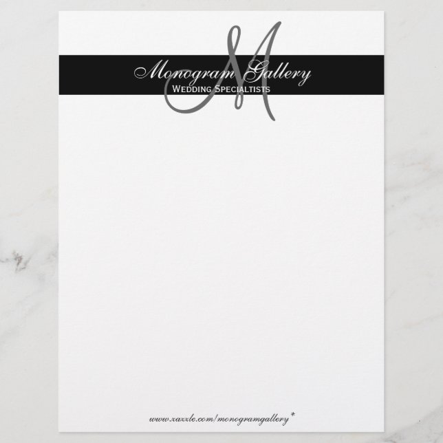 Elegant Black and White Monogram Letterhead Linen (Framsida)