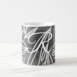 Elegant Black and White Monogram Löv Teckning Kaffemugg