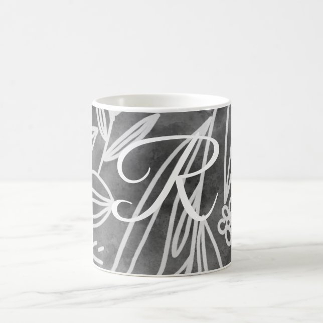 Elegant Black and White Monogram Löv Teckning Kaffemugg (Center)