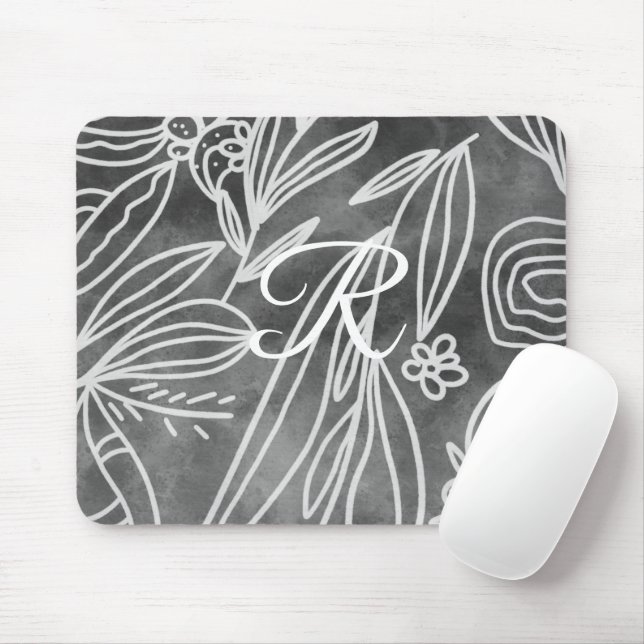 Elegant Black and White Monogram Löv Teckning Musmatta (Med mus)