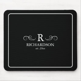 Elegant Black and White Monogram Mousepad Musmatta