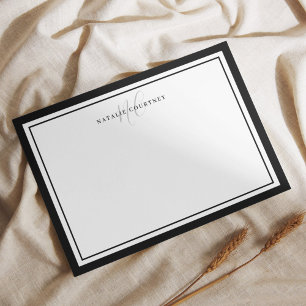 Elegant Black and White Monogram Script Two Gräns Anteckningskort