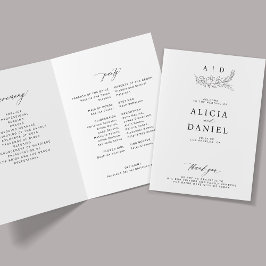 Elegant black and white monogram wedding program