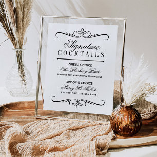 Elegant Black and White Namnteckning Cocktails Sig Poster